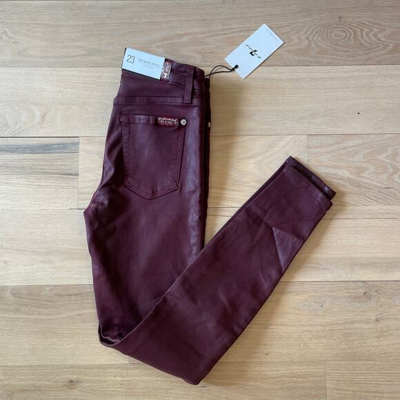 7 For all Mankind NWT  High-Waist Ankle Skinny Coated Jeans in Merlot // 23 - Picture 3 of 12